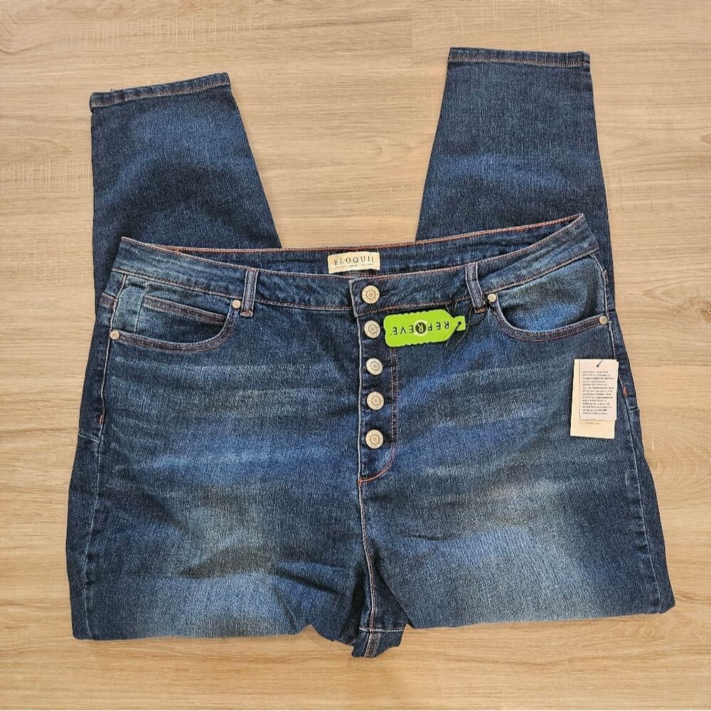 NWT Eloquii Jeans Women Sz 24V High Rise Dark Blue Button Front Recycled Fabric